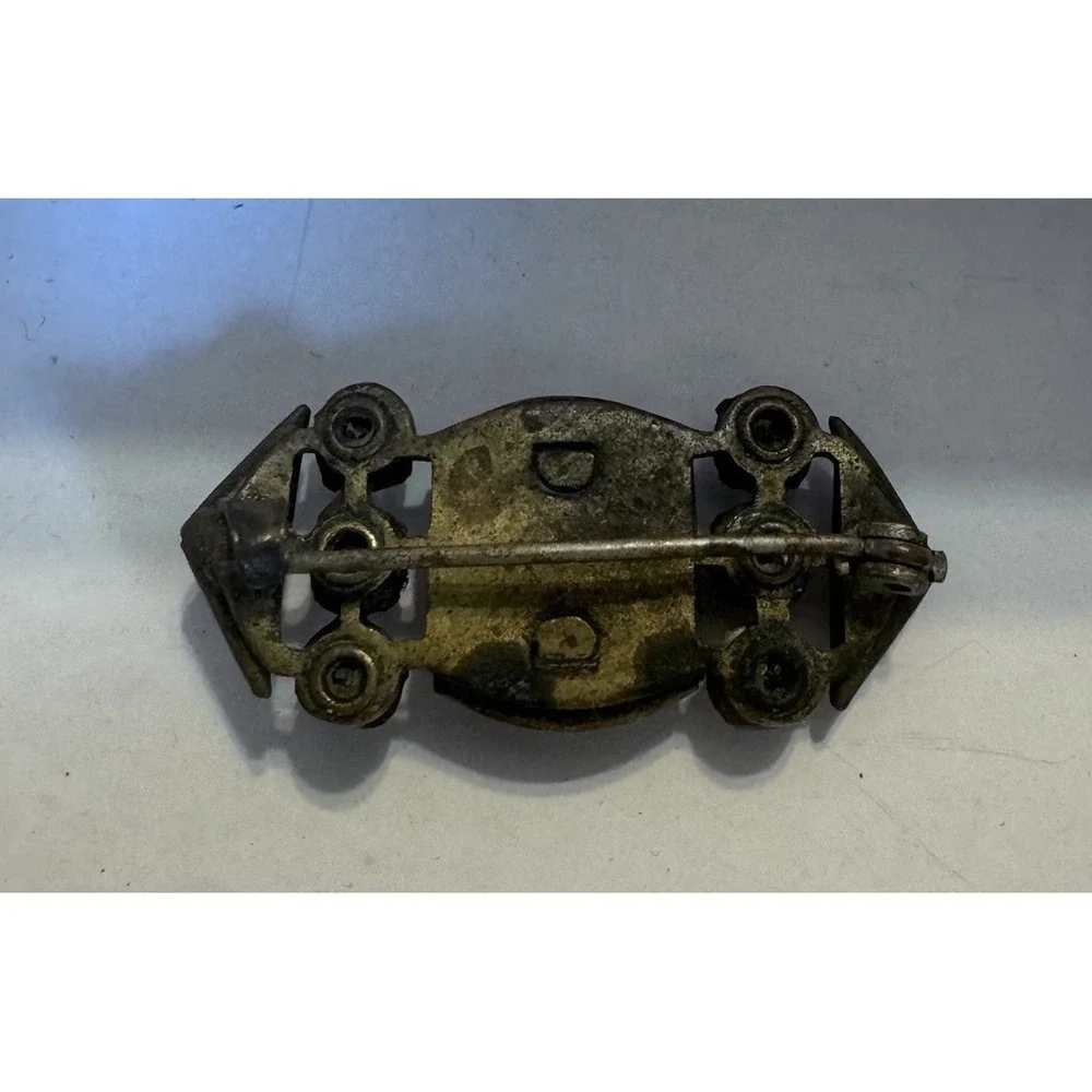 Antique Art Deco Red‎ Glass Clear Rhinestones Silvered Brass Bar Brooch Pin